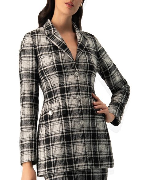 Женский пиджак Ivonne Checkered Three Button Blazer, цвет: Чёрный