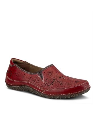 L Artiste Women s LIBORA Hand Painted Leather Loafers with Floral Perforation and Removable Insole