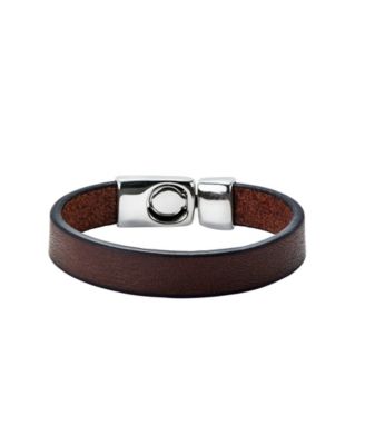 Smooth Brown Leather Bracelet with Sterling Silver-Plated Metal Alloy Clasp