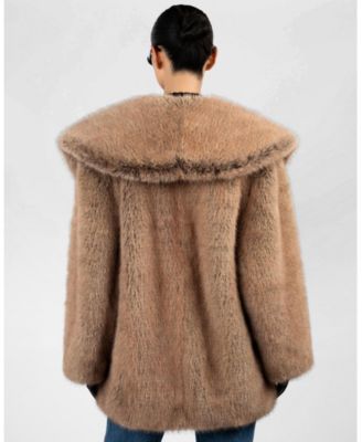 Women's Shawl Collar Faux Fur Coat