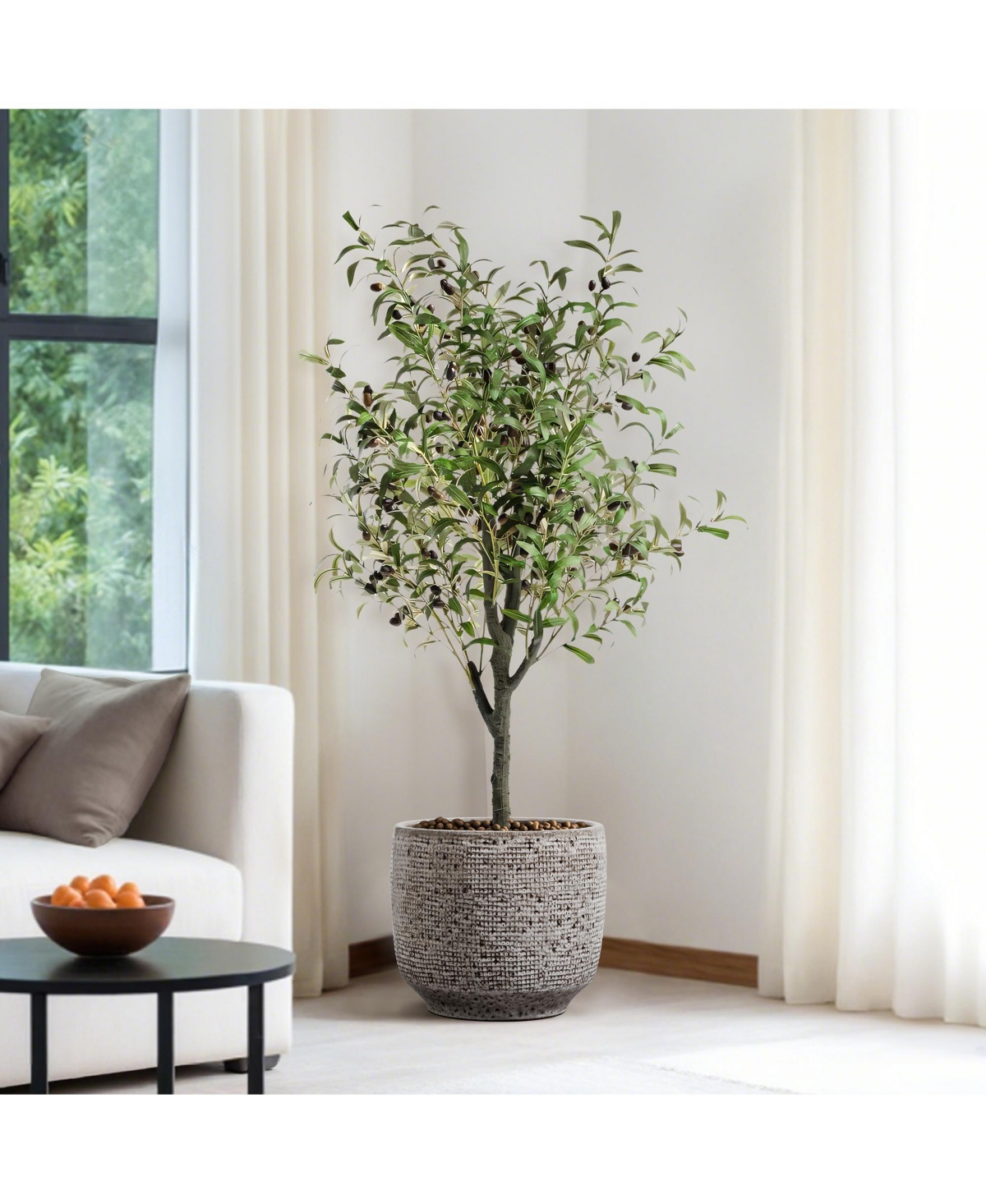 LuxenHome Stone Speckle Textured Ceramic Planter, 15.75" Gray Grid-Pattern Pot for Indoor/Outdoor Decor