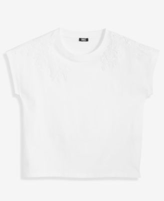 Petite Short-Sleeve Lace-Shoulder Tee