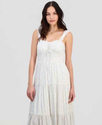 Juniors' Ditsy Floral Sweetheart-Neck Maxi Dress