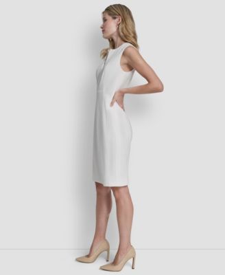 Women's Sleeveless Zipper Front Crewneck Sheath Dress