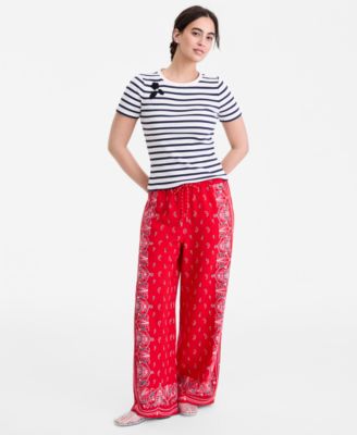 Women's Bandana-Print Wide-Leg Pull-On Pants