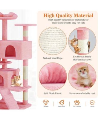 54" Pink Cat Tree Tower: Multi-Level, Sisal Post, Ladder, Plush Toys, Rest & Play