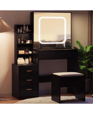 Vanity Desk Mirror and LED Lights Makeup Vanity Desk for Bedrooms, Apartments, Easy to Assemble