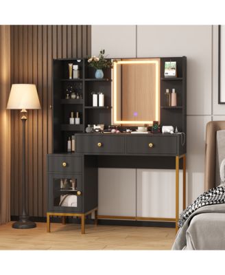 Makeup Vanity Lights and Charging Station 3 Color LED Lighted Mirror Vanity Desk for Bedrooms, Apartments