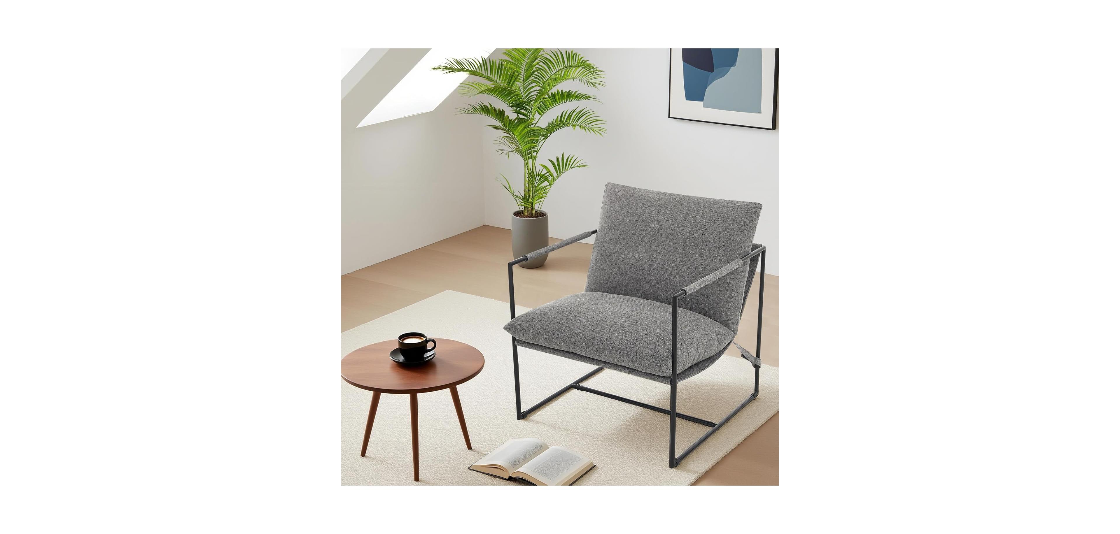 gaomon Sling Accent Chair for Living Room,Metal Framed Armchair with Shredded Foam Cushioning