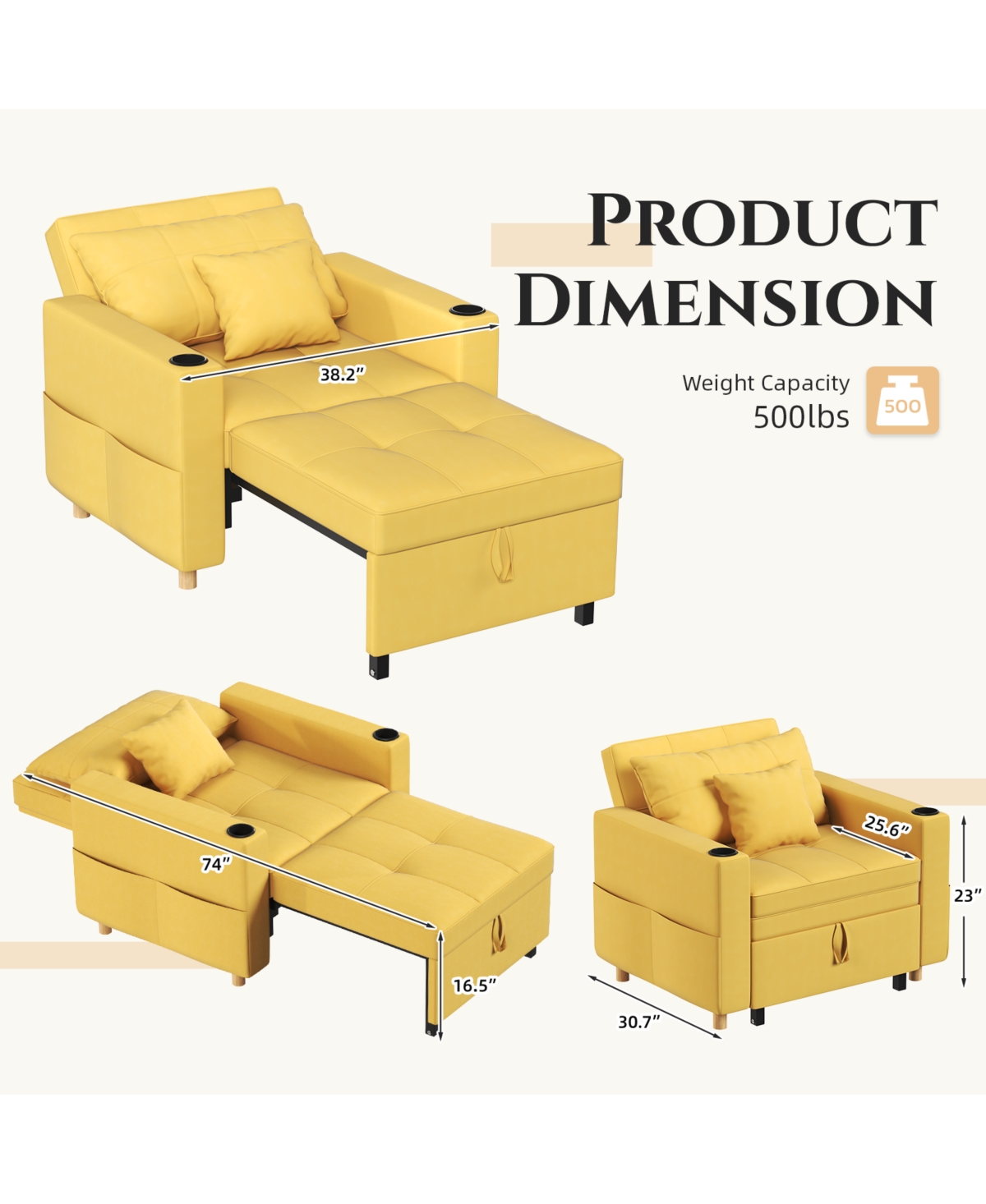 Aecojoy 36" Sleeper Chair, Convertible Chair Bed for Adults, 3-in-1 Pull Out Sofa Chair