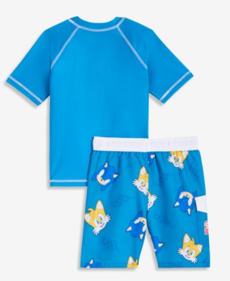 Boys' 4-7 Short-Sleeve Rashguard & Mesh-Lined Swim Trunks, 2-Piece Set