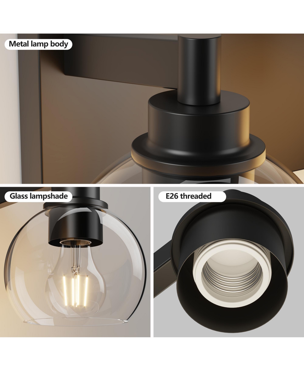 Busdays Bathroom Light Fixtures Over Mirror 5-Lights Vanity Light with Clear Globe Glass Shade Black Wall Sconce Vanity Lighting (Bulbs Not Included