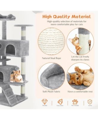 54" Light Grey Cat Tree Tower: Multi-Level, Sisal Post, Ladder, Plush Toys, Rest & Play