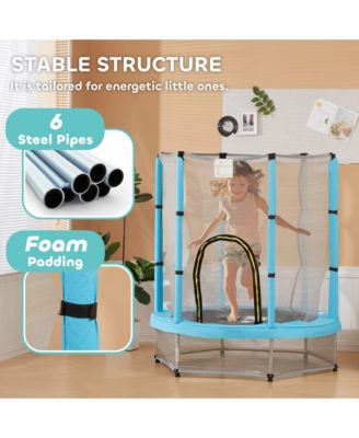 Kids Indoor Trampoline 55 Inch with Enclosure Springless Elastic Design for Ages Three to Six