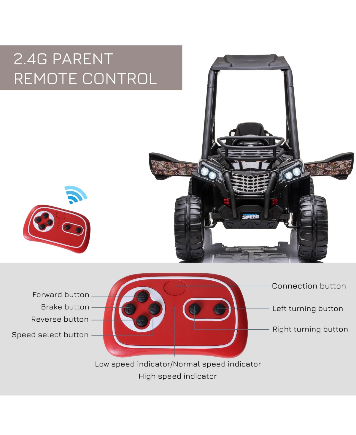 Hongge Kids Electric Ride On Car with Remote Control Music Lights Ages 3 to 8