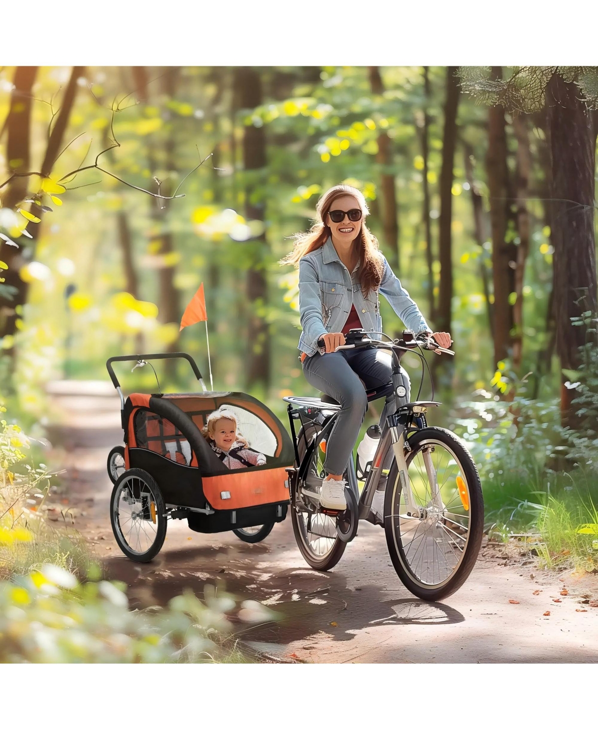 Kids Bicycle Trailer with Suspension and Canopy for Two Children Outdoor Riding