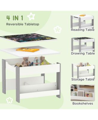 Kids Table and Chair Set with Reversible Top Storage and Bookshelf for Ages Three to Eight
