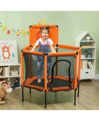 Kids Indoor Trampoline with Enclosure and Basketball Hoop for Ages Three to Six