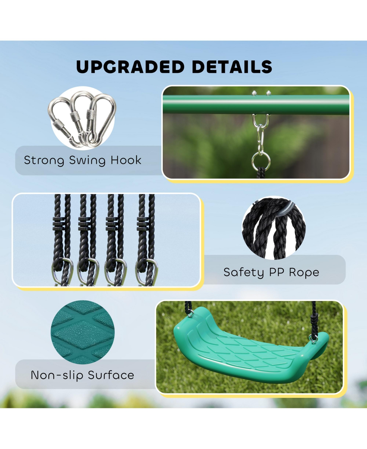 Hongge Kids Outdoor Swing Set with Saucer Swing Classic Seat and Five Foot Slide for Backyard Play