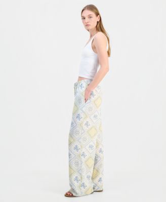 Juniors' Lightweight Printed Wide-Leg Pants