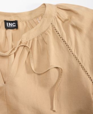 Petite Split-Neck Blouson-Sleeve Blouse
