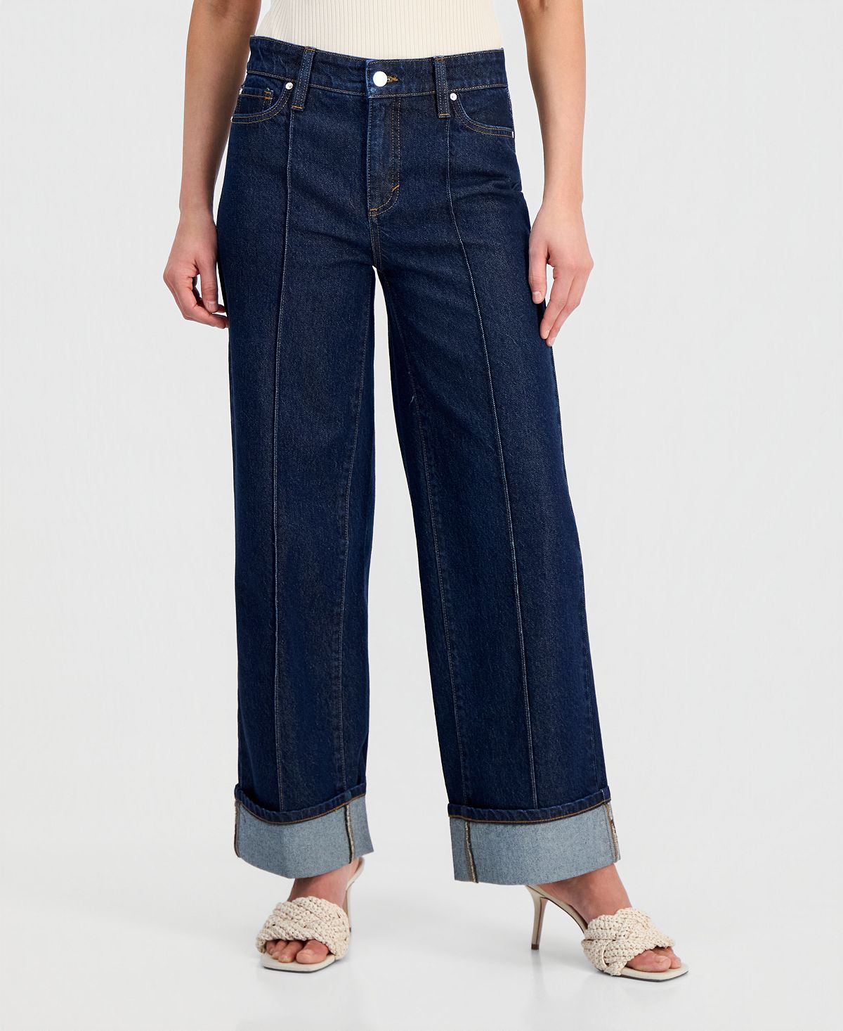 I.N.C. International Concepts Petite High-Rise Pintuck Cuffed Wide-Leg Jeans, Created for Macy's view 3 — MAYCSS fashion products