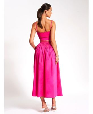 Women's Maya Fuchsia Cotton Poplin Top With Lace Trim