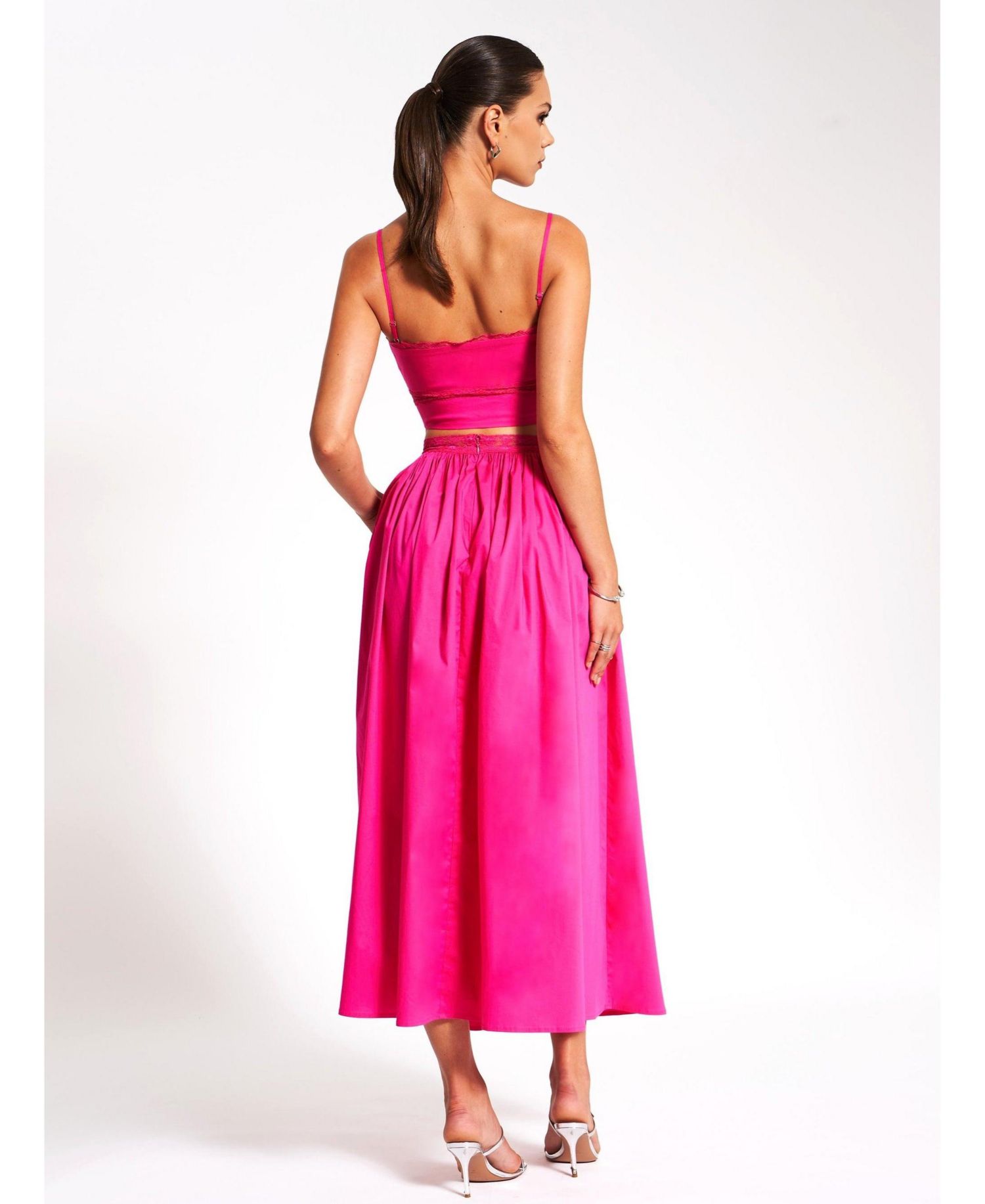 Women's Maya Fuchsia Cotton Poplin Top With Lace Trim