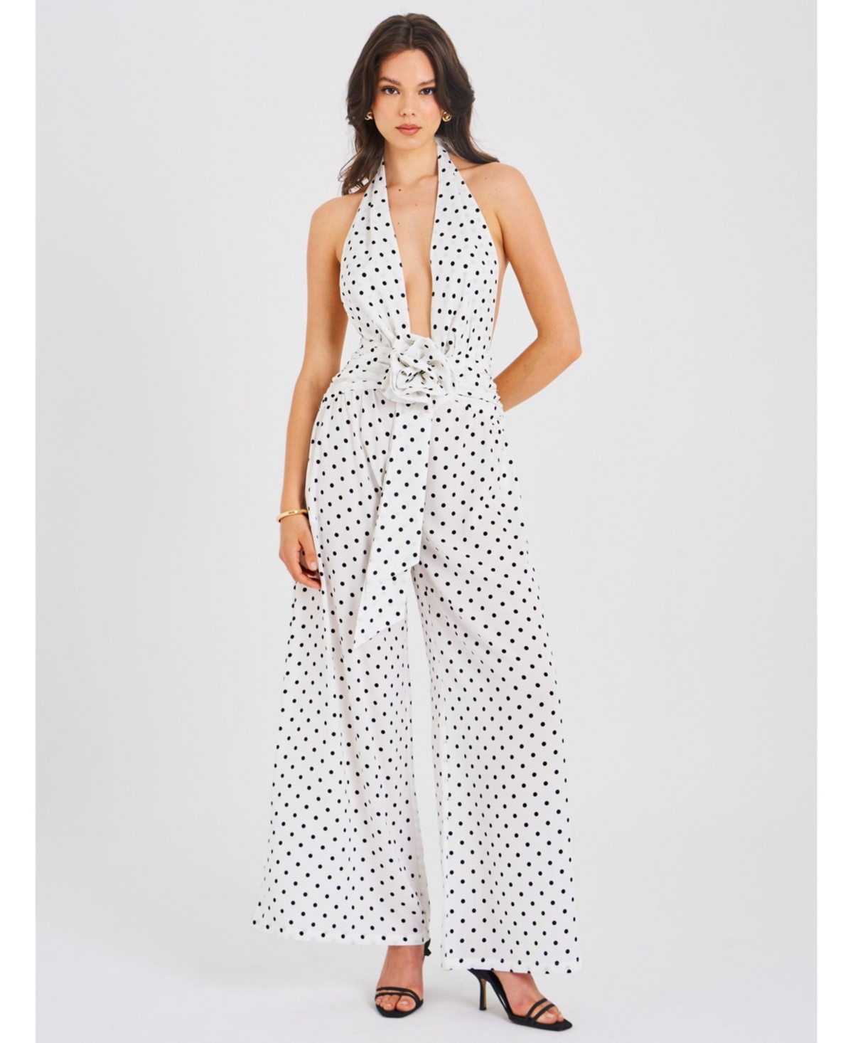 Miss Circle Women's Oriana White Polka Dots Halter Jumpsuit