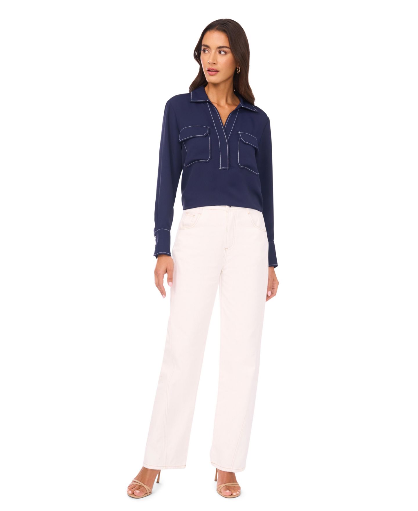 Женские джинсы Vince Camuto Curved Seam Straight, цвет: Состаренный белый — фото 3