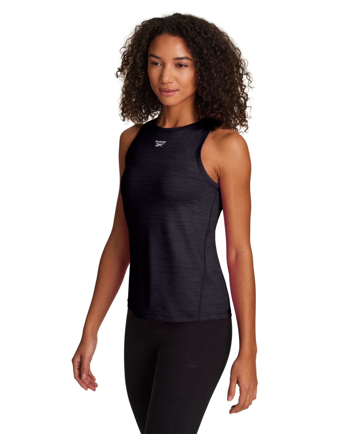 Женский топ Reebok Marled Crewneck Performance Tank Top, цвет: Чёрный меланжевый тёмный — фото 3