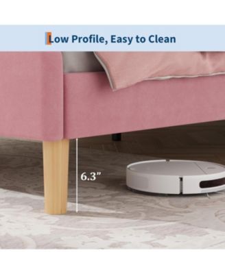 Upholstered LED Bed Frame with Adjustable Headboard and Footboard, Velvet Princess Platform Bedframe for Kids/Girls - Twin