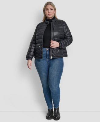 Plus Size Moto Collar Short Packable Coat