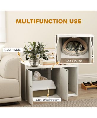 Cat Litter Box Enclosure, Litter Box Furniture w/ Scratching Mat