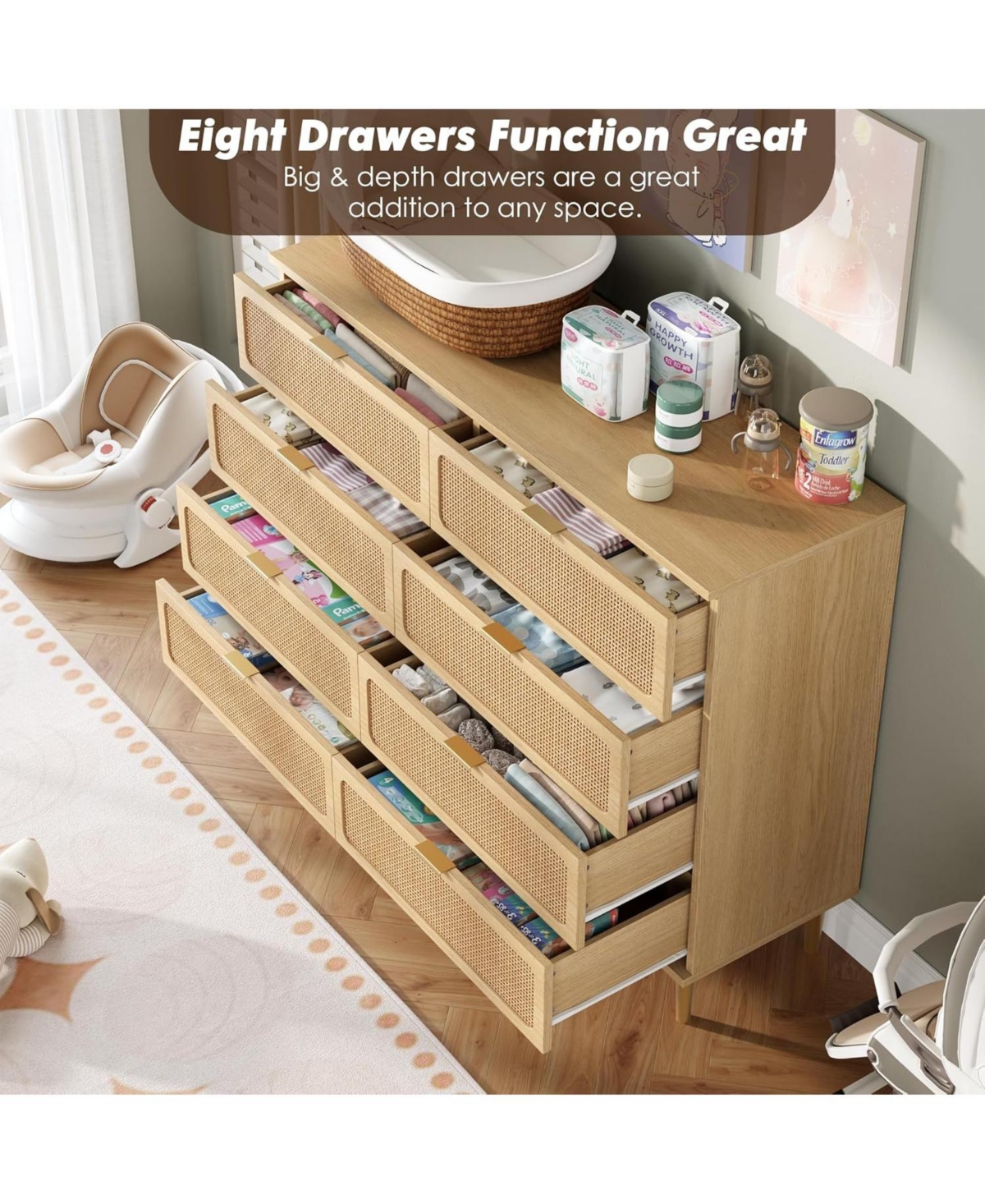 gaomon Rattan Drawer Dresser for Bedroom