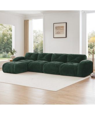 L-shaped Velvet Tufted Sofa with Movable Ottoman
