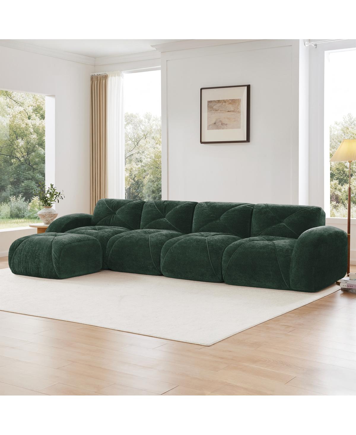 Streamdale Furniture L-shaped Velvet Tufted Sofa with Movable Ottoman