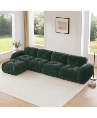 L-shaped Velvet Tufted Sofa with Movable Ottoman