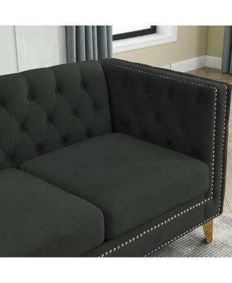 Streamdale Velvet Sofa with Tufted Square Arms and Metal Legs 2 Seater