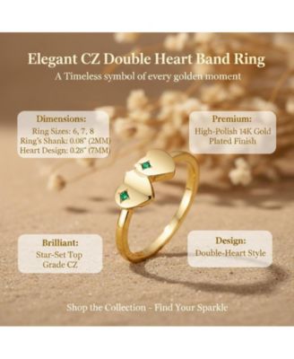 Elegant CZ Double Heart Band Ring in 14K Gold Plated