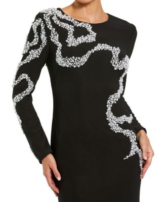 Women's Jersey Long Sleeve Beaded Column Gown
