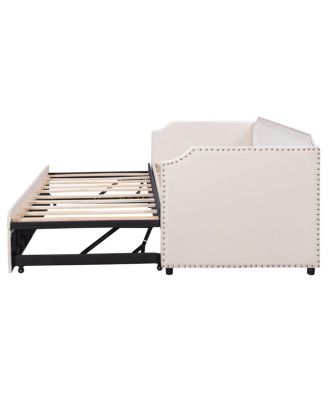 Twin Size Velvet Upholstered Daybed with Pop Up Trundle