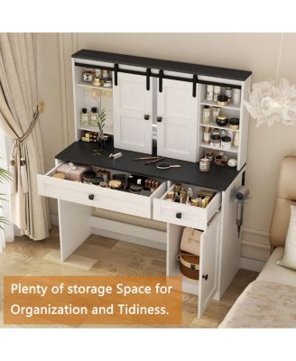 Farmhouse Dressing Table with Lighted Mirror and Drawer