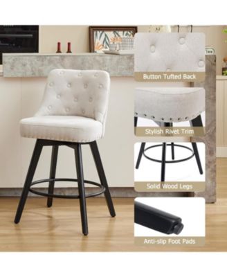 Bar Stools Set of 2, Modern Swivel Counter Height Bar Stools with Back and Wood Legs, Upholstered Barstools for Kitchen Island, 26" H Seat