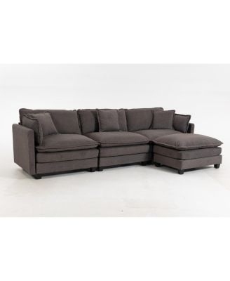 Modern 3-Seat Sectional Sofa with Ottoman & Pillows (114.17") - 2 Colors