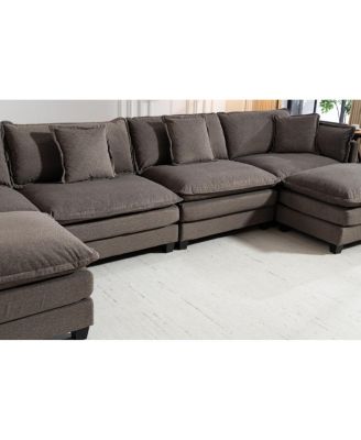 Modern 4-Seat Sectional Sofa with 2 Ottomans & Pillows, 149.61", 2 Colors