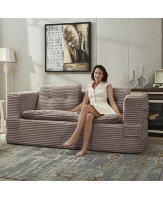 Multi-Functional Corduroy Sectional Sofa Bed with Chaise Lounge, 80" King Size