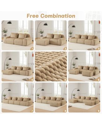 Modern U-Shaped Modular Sectional Sofa, Flannelette, Oversized 3-Seater, Movable Ottoman