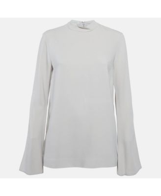 Women's Grey Crepe Flared Sleeve Blouse
