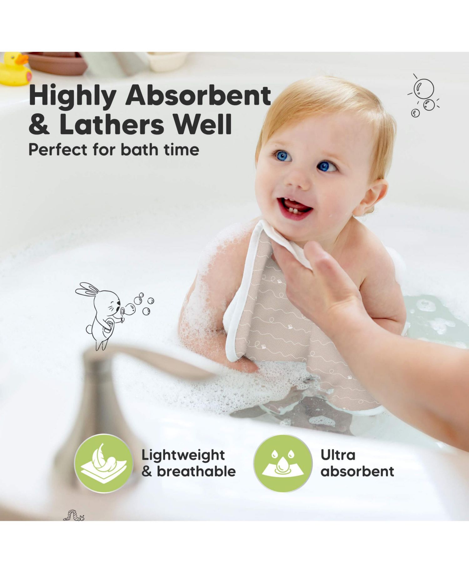 6-Pack Cami Baby Washcloths for Newborn, Cotton Face Wash Cloths for Babies, Soft & Absorbent Baby Bath Towels